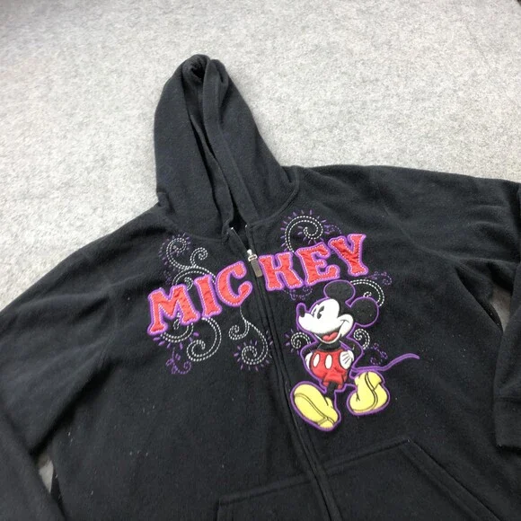 Disney Mickey Mouse Hoodie Womens 2XL Black Zip Up Fleece Sweatshirt Plus Size - Picture 3 of 13